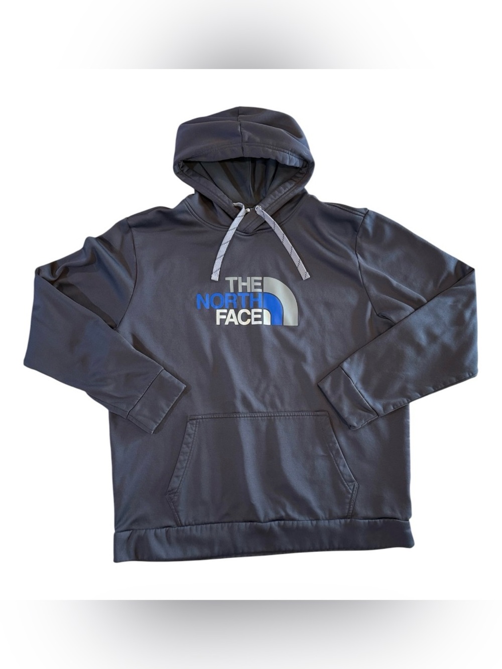 The North Face Men’s XXL Gray Blue Logo Polyester Fleece Pullover Hoodie